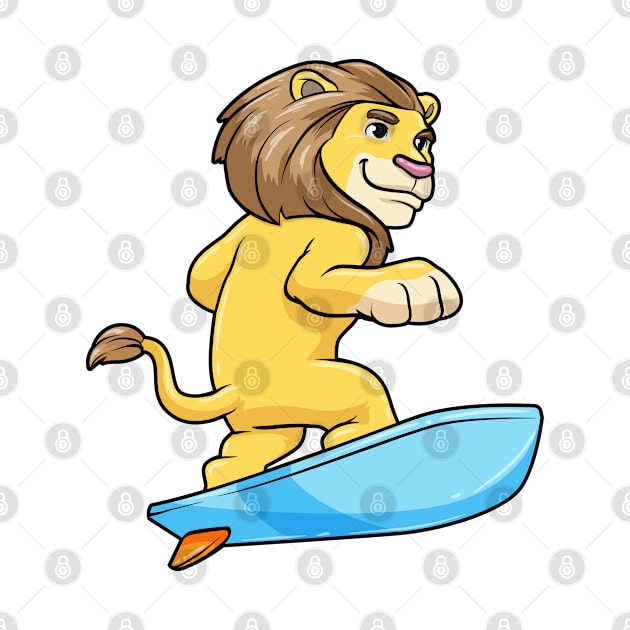 Lion as surfer on a surfboard by Markus Schnabel