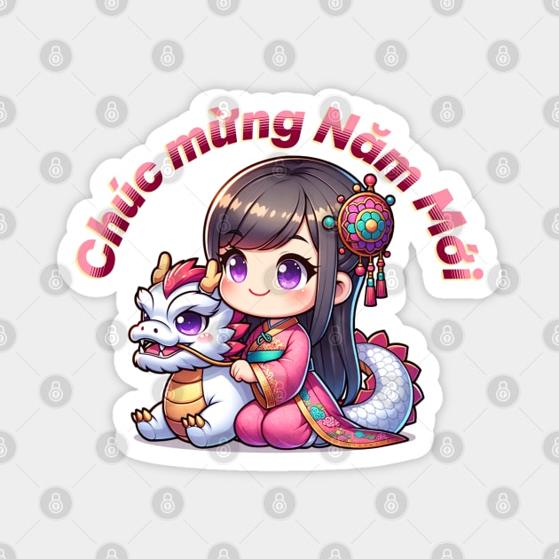 Vietnamese New Year Girl & Dragon Magnet by HolidayBug