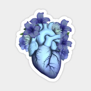 Floral blue Human Heart, watercolor blue lilies flowers, Heart, anatomical Human heart Magnet