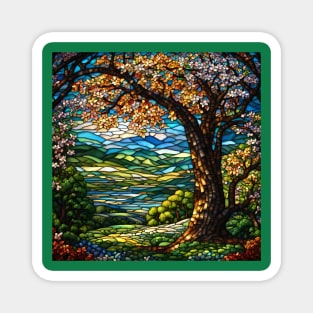 Stained Glass Blooming Tree at Springtime Magnet