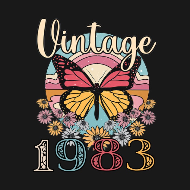 Floral Butterfly Retro Vintage 1983 40th Birthday by Vladis