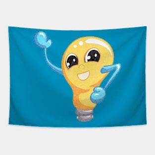 Cartoon Bright Idea Light Bulb Lightbulb Smiling and Waving Tapestry