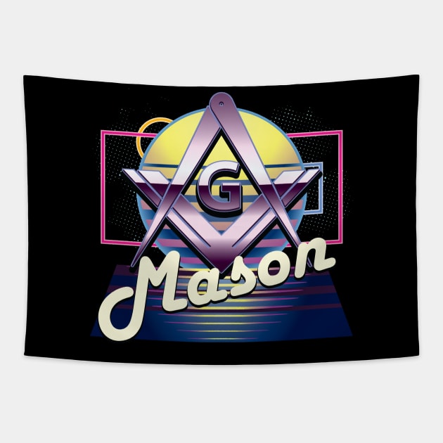 80's Retro Mason Square & Compass Masonic Freemason Tapestry by Master Mason Made