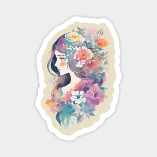 Watercolor Floral Girl Magnet