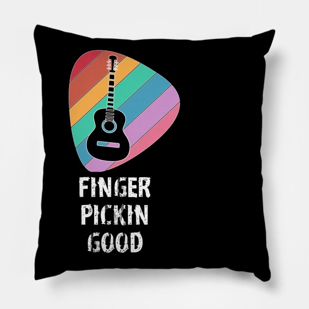 Finger Pickin Good funny guitar guitarist guitar pick rainbow Pillow by Timeforplay