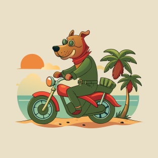 dog riding motorcycle in beach T-Shirt