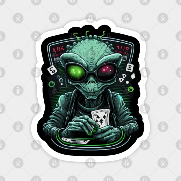 Funny Aliens Digital Artwork - Birthday Gift Ideas For Poker Player Magnet by Pezzolano