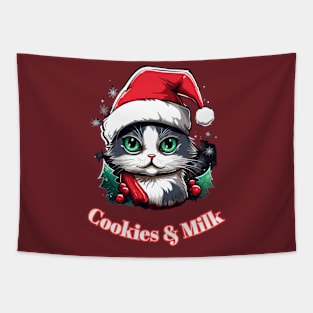 Cookies & Milk - Christmas Cat - Winter Holiday Tapestry