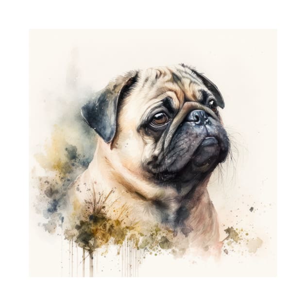 Pug Watercolour Style Painting by TheArtfulAI