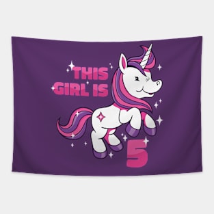 Cute Unicorn Birthday | This Girl Is Now 5 Tapestry