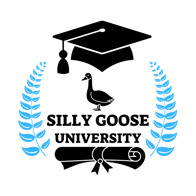 Silly Goose University - Standing Goose Black Design With Blue Details by Double E Design