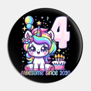 Kids Unicorn 4Th Birthday 4 Year Old Unicorn Party Girls Outfit Pin