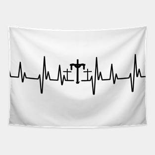 Black Heartbeat three crosses at crucifixion Christian easter Tapestry