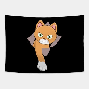 Funny Cat Long Paw Reaching Through Hole Crack Tear Tapestry