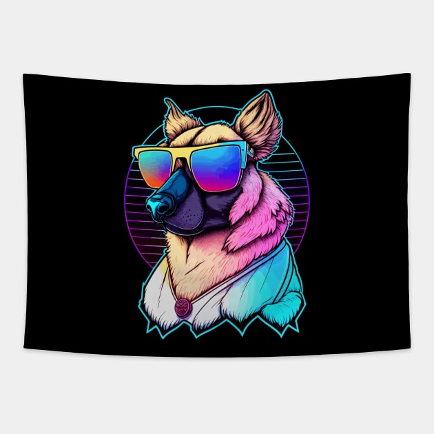 cute dog with sunglasses retro wave illustration Tapestry by windhamshop