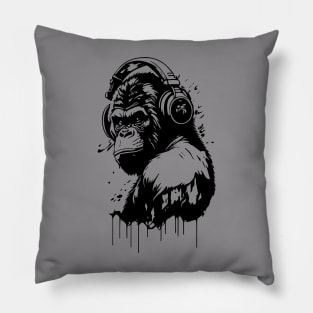 gorilla with headphones Pillow