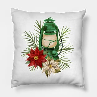 Christmas Lantern With Evergreens Pillow