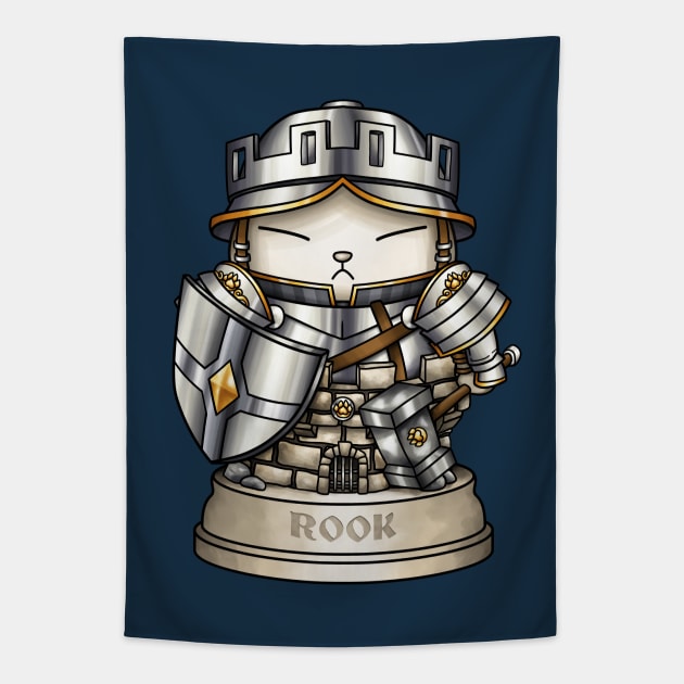 Chess Cat Rook Tower Tapestry by Takeda_Art