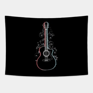 Acoustic Guitar 3D Outline Flowering Vines Tapestry