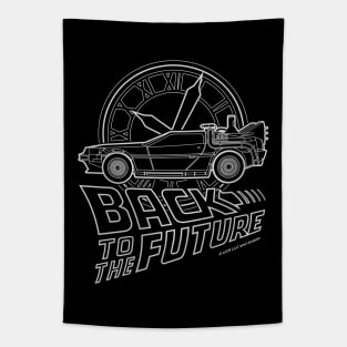 Delorean Clock Tower Lineart Tapestry