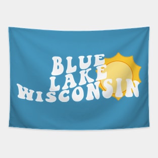 Sunshine in Blue Lake Wisconsin Retro Wavy 1970s Summer Text Tapestry