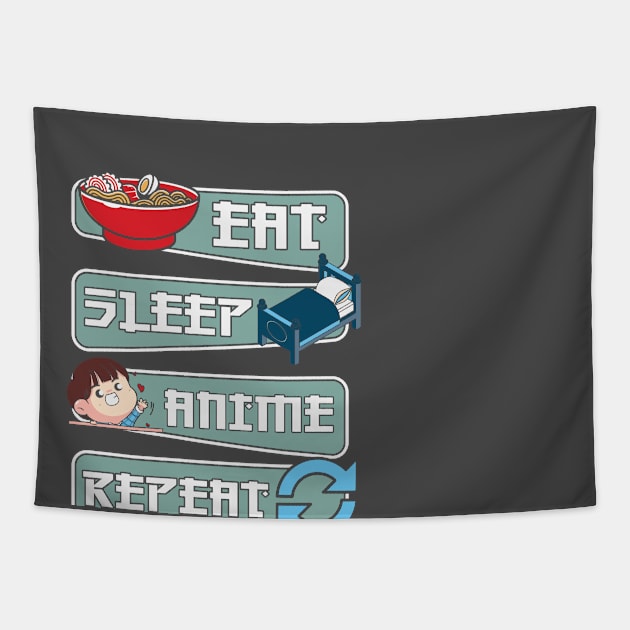 Eat sleep anime repeat Tapestry by Sabahmd