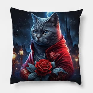 British Shorthair And Red Rose Pillow