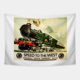 Speed To The West GWR Advertisement Vintage Steam Train Locomotive Tapestry