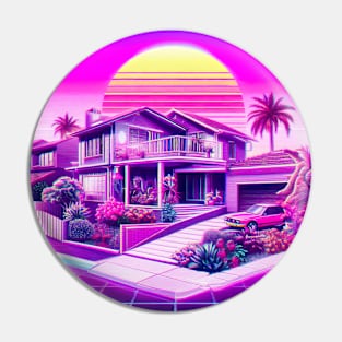 Vaporwave Suburban Cityscape Pin