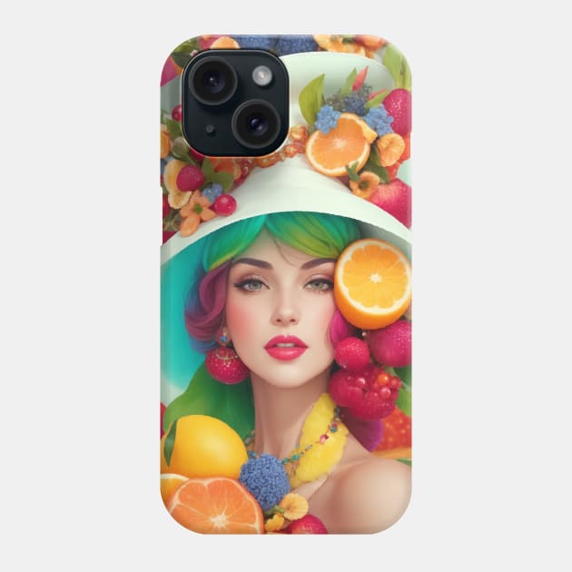 А woman with a white hat and some colorful fruity Phone Case by CatCoconut-Art