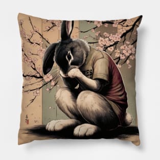 Morose Rabbit Japanese Art Print Pillow