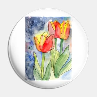 Colorful Tulips Watercolor and Ink Pin