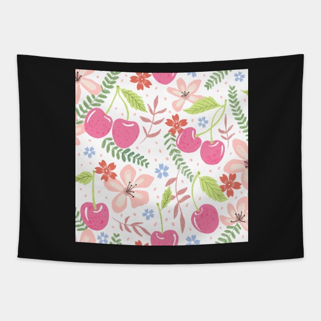 Cherry floral pattern Tapestry by Papergrape