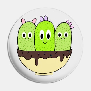 Cute Cactus Design #107: 3 Cacti In Sundae Pot Pin