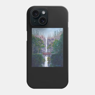 Waterfall, Trees, Bridge, Multnomah Falls, Oregon, Columbia River, Painting Phone Case