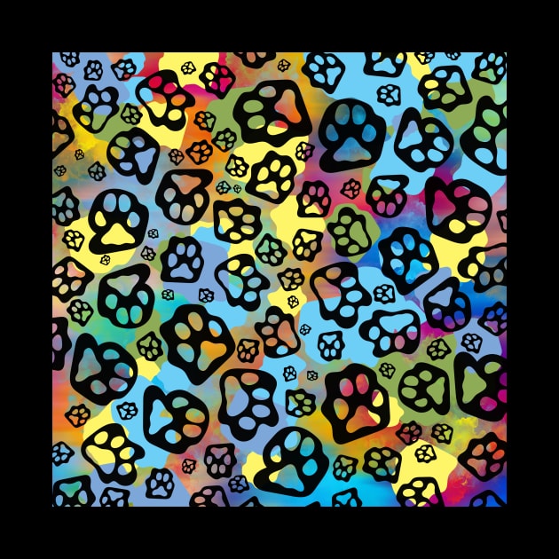 Abstract Fun Colorful Paw Prints by OldskoolK9