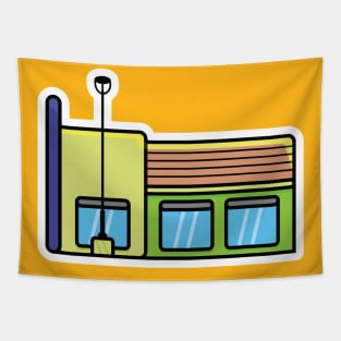 Street Restaurant Building Sticker vector illustration. Minimalist house icon concept. Restaurant building sticker design logo. Beautiful minimalist shop building front view sticker vector design. Tapestry