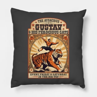 Vintage circus performer strong man tiger tamer Pillow