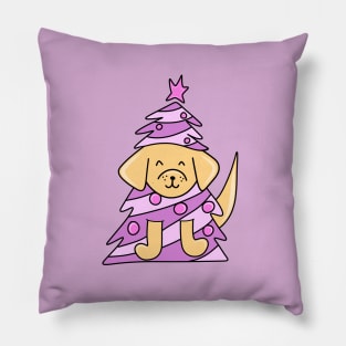 Cute Dog in a Pink Christmas Tree with Ornaments, made by EndlessEmporium Pillow