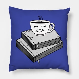 Cute Black and White Coffee Sitting on Books Pillow