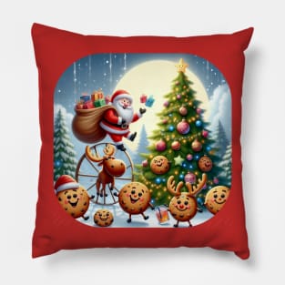 Santa Claus and happy cookies celebrate Christmas Pillow