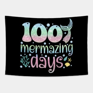 100th Day of School Kids Girls 100 Mermazing Days of School Tapestry