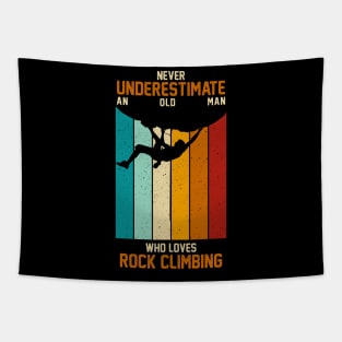 Vintage Retro Never Underestimate An Old Man Rock Climbing Tapestry