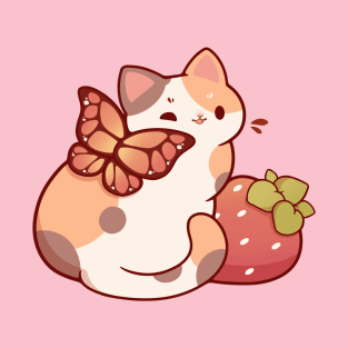 Calico fairy cat with strawberry T-Shirt