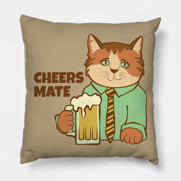 Cheers Mate Cat and Beer Pillow by Sue Cervenka