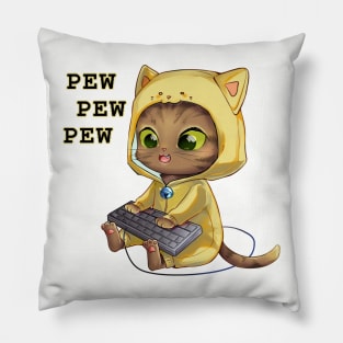 cat gamer pew pew pew Pillow