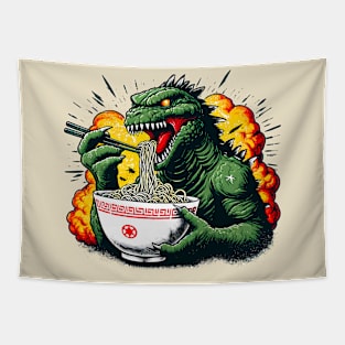 Giant Monster Ramen Bowl Tee - Fun Urban Fantasy Graphic Tapestry