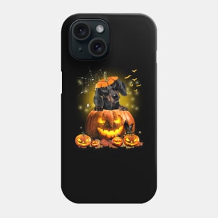 Black Dachshund Spooky Halloween Pumpkin Dog Head Phone Case