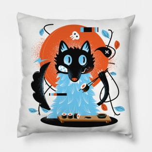 Graffiti Style Black Cat and Sushi Pillow