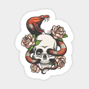 Skull with Snake and roses Magnet